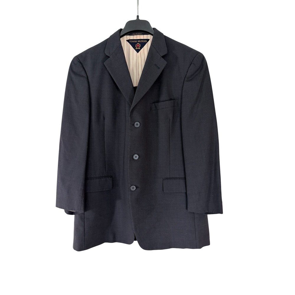Tommy Hilfiger Mens 3 Button Suit Set Charcoal Grey Made in USA Pleated Cuffed